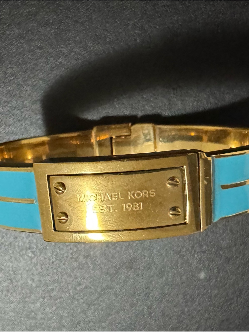 Michael Kors Gold and Turquoise Enamel Logo Hinge Bracelet